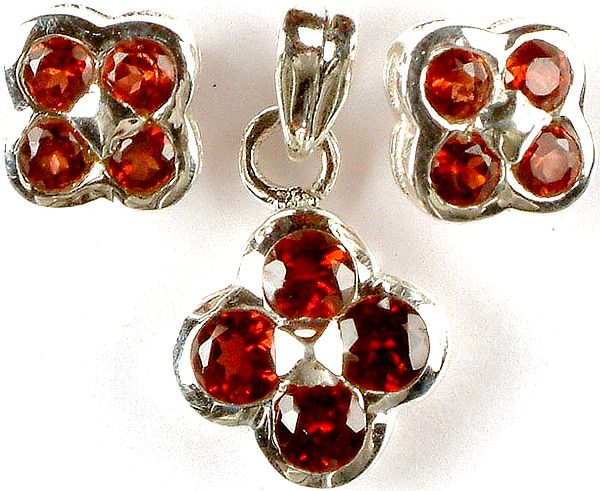 Faceted Garnet Pendant with Matching Earrings