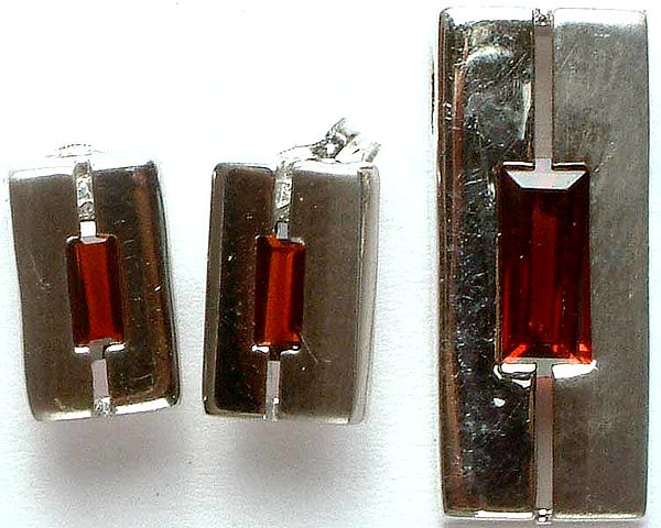 Faceted Garnet Pendant with Matching Earrings