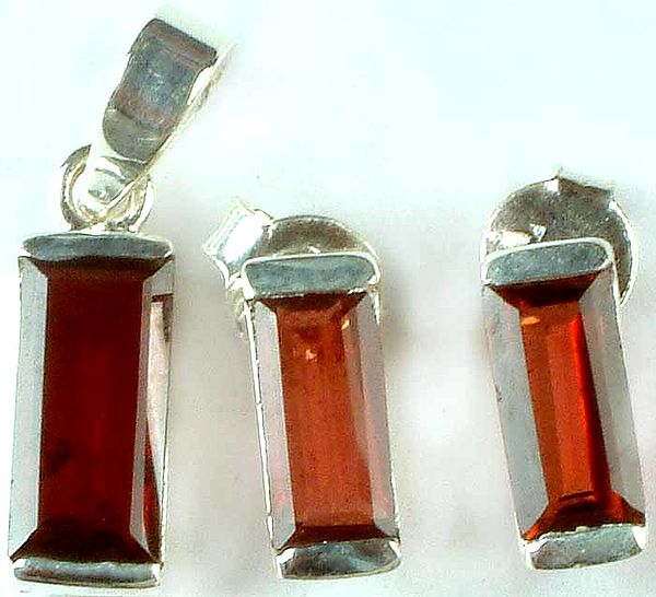 Faceted Garnet Pendant with Matching Earrings Set