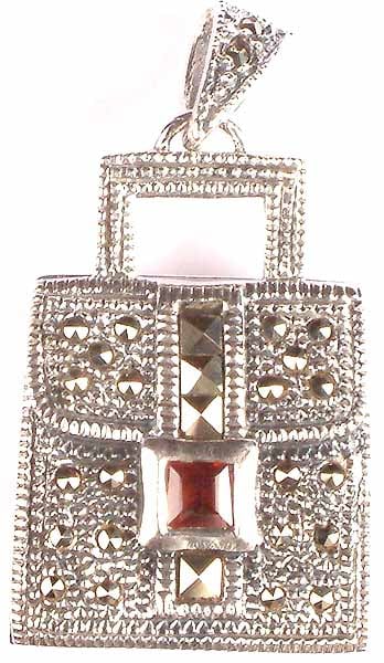 Faceted Garnet Purse Pendant with Marcasite