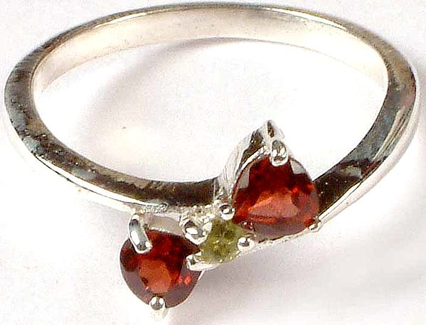 Faceted Garnet Ring with Peridot
