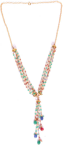 Faceted Gemstone Beaded Gold Plated Necklace with Charms (Emerald, Tanzanite, Pink Tourmaline, Carnelian and Blue Chalcedony)