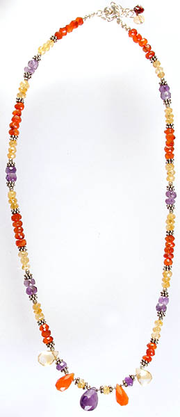 Faceted Gemstone Beaded Necklace (Carnelian, Citrine and Amethyst)
