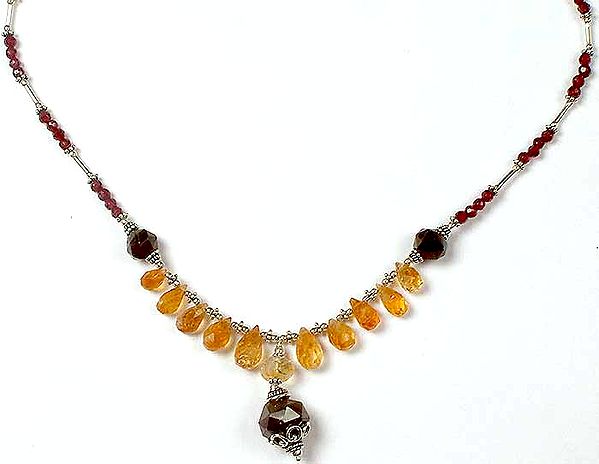 Faceted Gemstone Beaded Necklace (Citrine and Garnet)