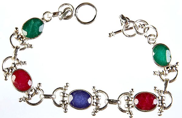 Faceted Gemstone Bracelet (Emerald, Ruby and Sapphire)