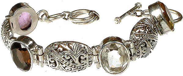 Faceted Gemstone Bracelet with Lattice (Amethyst, Smoky Quartz, Crystal and Citrine)