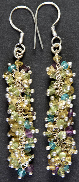 Faceted Gemstone Bunch Earrings<br>(Apatite, Peridot, Citrine and Amethyst)