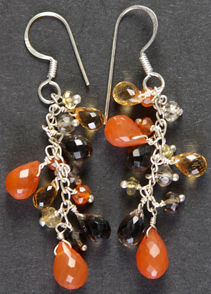 Faceted Gemstone Bunch Earrings (Carnelian, Citrine, Smoky Quartz and Crystal)