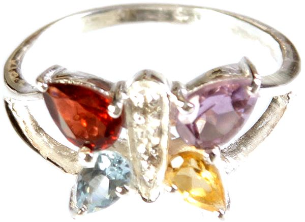 Faceted Gemstone Butterfly Ring<br>(Garnet, Amethyst, BT and Citrine)
