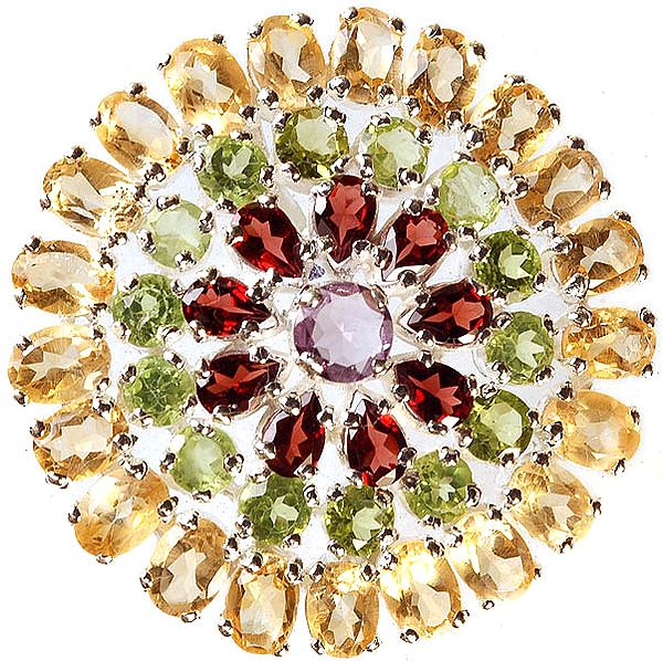 Faceted Gemstone Chakra Pendant (Citrine, Peridot, Garnet with Central Amethyst)