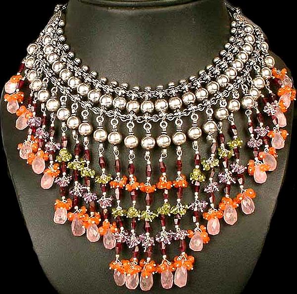 Faceted Gemstone Chandelier Necklace from Rajasthan