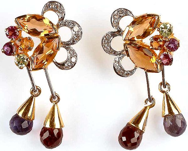 Faceted Gemstone Designer Gold Earrings