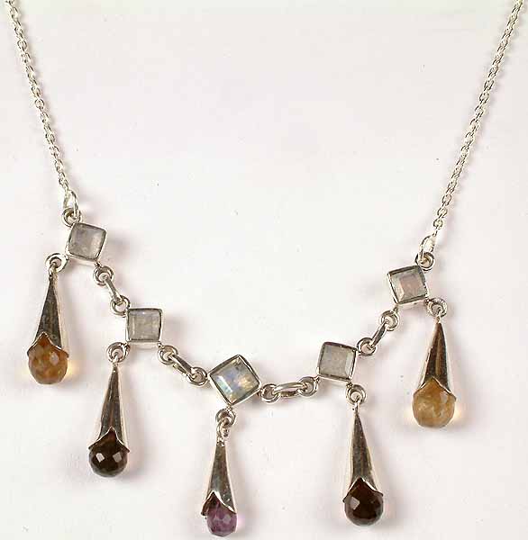 Faceted Gemstone Drop Necklace