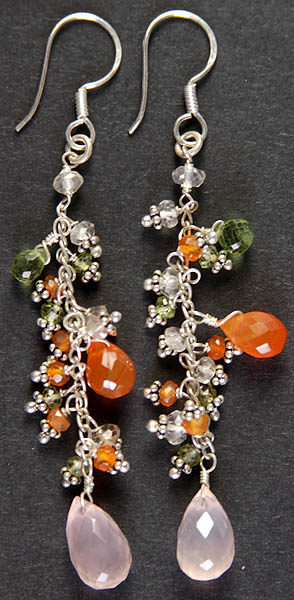 Faceted Gemstone Earrings (Carnelian, Rose Quartz and Peridot)