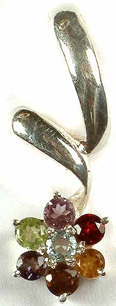 Faceted Gemstone Flower Pendant (Amethyst, Garnet, Citrine, Smoky Quartz, Iolite and BT)