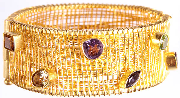 Faceted Gemstone Gold Plated Screw Cuff Bracelet (Garnet, Peridot, Iolite, Amethyst and Citrine)