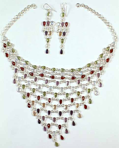 Faceted Gemstone Necklace & Earrings Set