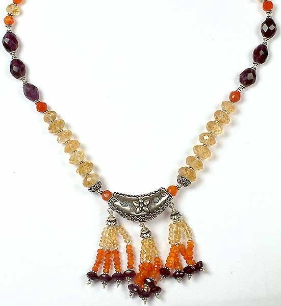 Faceted Gemstone Necklace (Amethyst, Carnelian and Citrine)