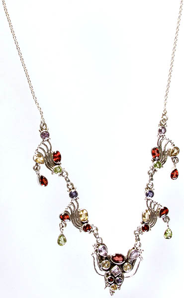 Faceted Gemstone Necklace (Amethyst, Citrine, Garnet, Iolite and Peridot)