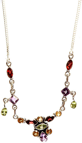 Faceted Gemstone Necklace (Amethyst, Garnet, Citrine and Peridot)