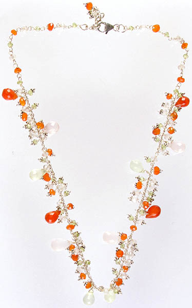 Faceted Gemstone Necklace (Carnelian, Peridot and Rose Quartz)