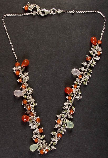 Faceted Gemstone Necklace (Carnelian, Peridot and Rose Quartz)