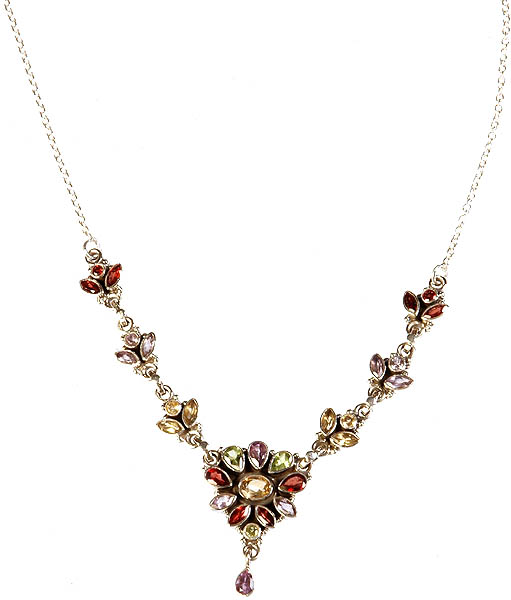 Faceted Gemstone Necklace (Garnet, Amethyst, Citrine and Peridot)