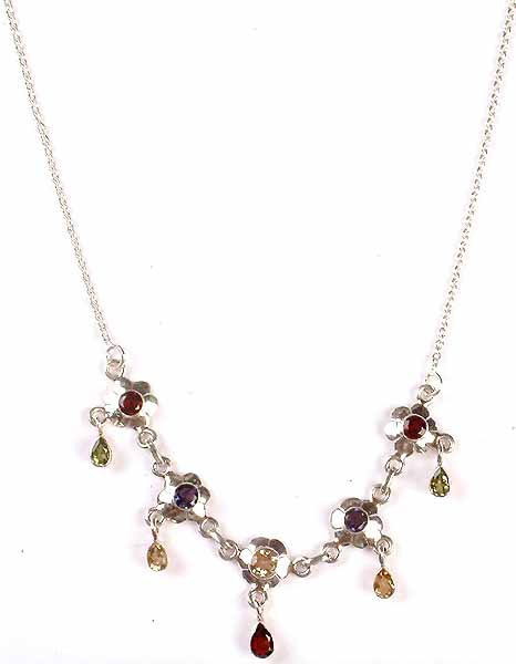 Faceted Gemstone Necklace with Dangles