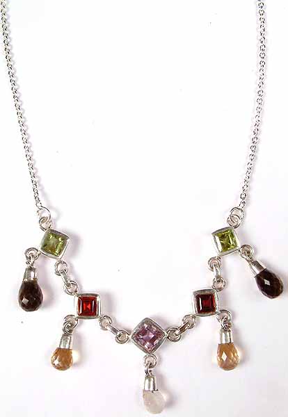 Faceted Gemstone Necklace with Dangling Drops
