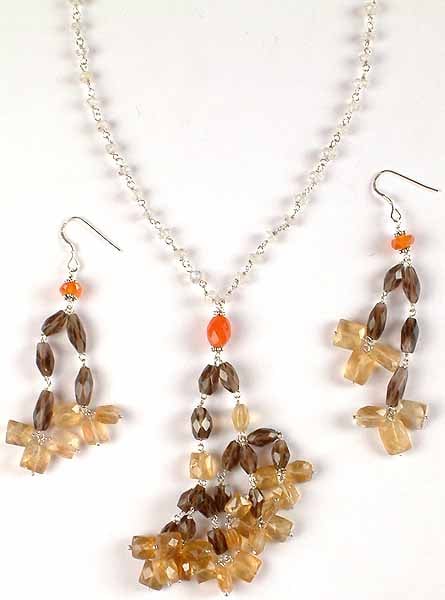 Faceted Gemstone Necklace with Matching Earrings