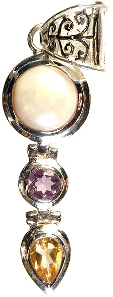Faceted Gemstone (Pearl, Amethyst and Citrine Pendant)