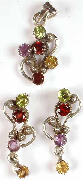 Faceted Gemstone Pendant & Earrings Set