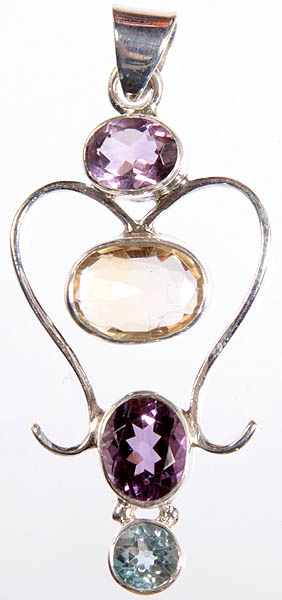 Faceted Gemstone Pendant (Citrine, Amethyst and Blue Topaz)