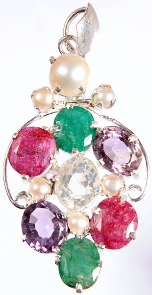 Faceted Gemstone Pendant (Emerald, Amethyst, Ruby, Crystal and Pearl)