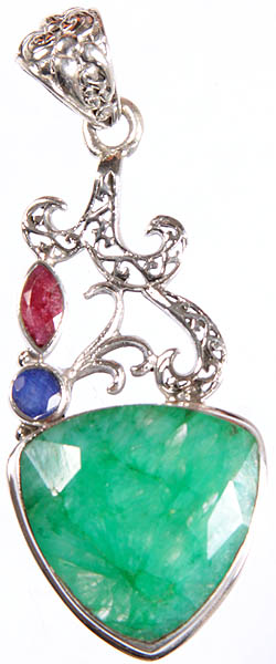 Faceted Gemstone Pendant (Emerald, Ruby and Lapis Lazuli)