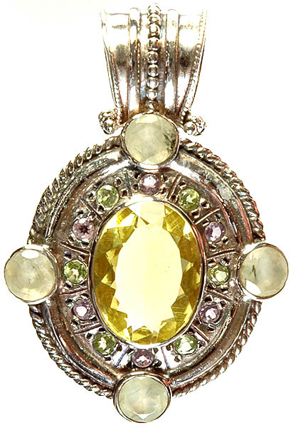 Faceted Gemstone Pendant (Lemon Topaz, Peridot, Amethyst, and Prehnite)