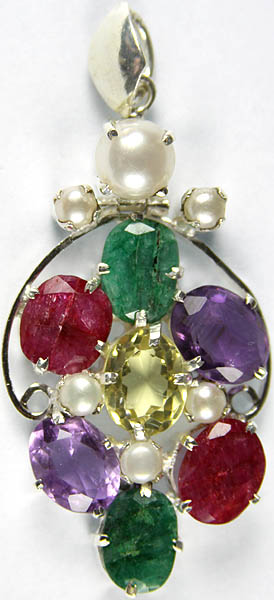 Faceted Gemstone Pendant (Pearl, Emerald, Ruby, Amethyst and Lemon Topaz)