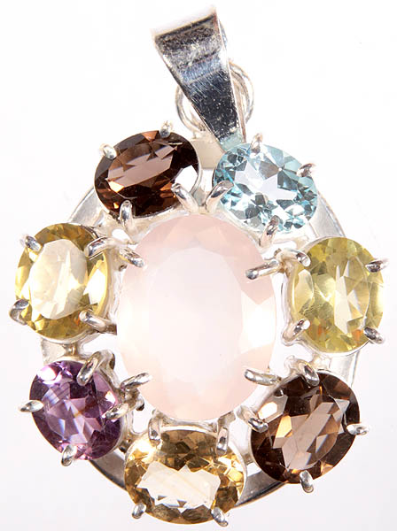Faceted Gemstone Pendant (Rose Quartz, Lemon Topaz, Citrine, Smoky Quartz, Amethyst and Blue Topaz)