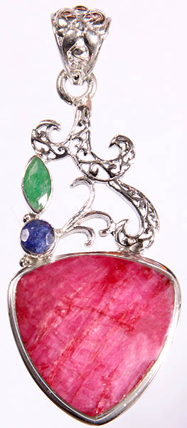 Faceted Gemstone Pendant (Ruby, Emerald and Blue Sapphire)