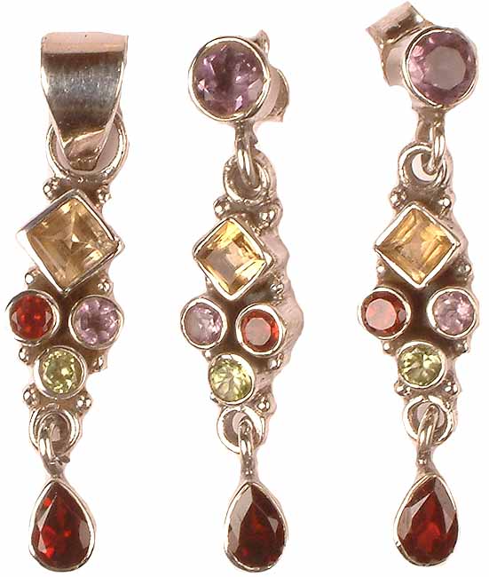 Faceted Gemstone Pendant With Matching Earring