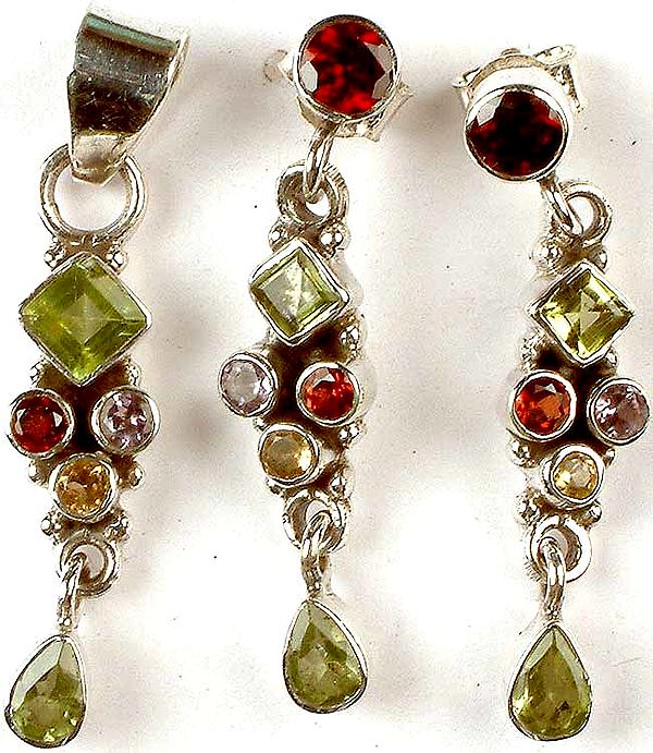 Faceted Gemstone Pendant with Matching Earrings
