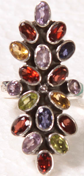Faceted Gemstone Ring (Amethyst, Garnet, Citrine, Peridot and Iolite)