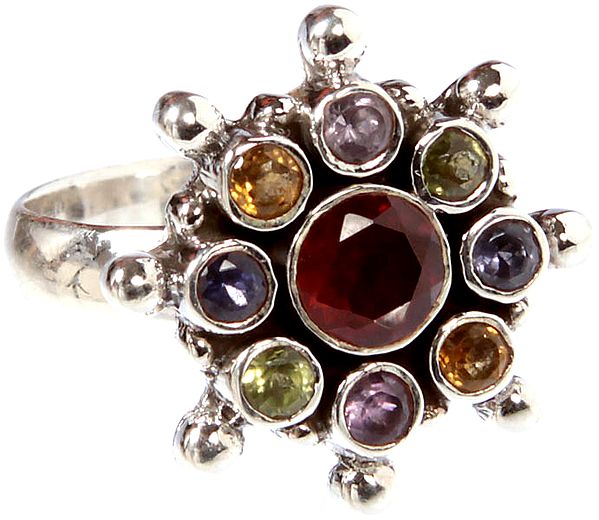 Faceted Gemstone Ring (Amethyst, Peridot, Citrine, Garnet and Iolite)