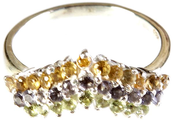 Faceted Gemstone Ring<br>(Citrine, Iolite and Peridot)