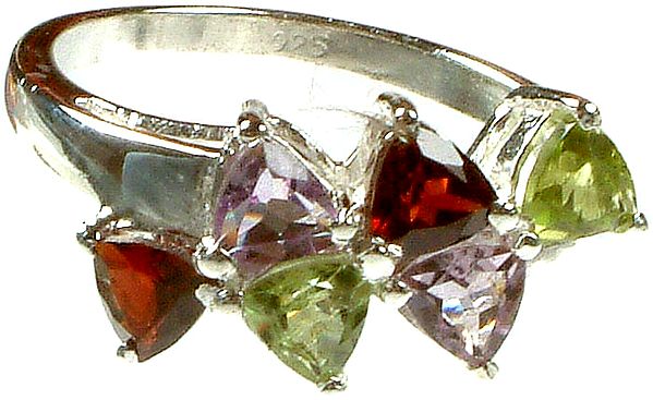 Faceted Gemstone Ring <br>(Garnet, Amethyst, Peridot, Garnet, Amethyst and Peridot)