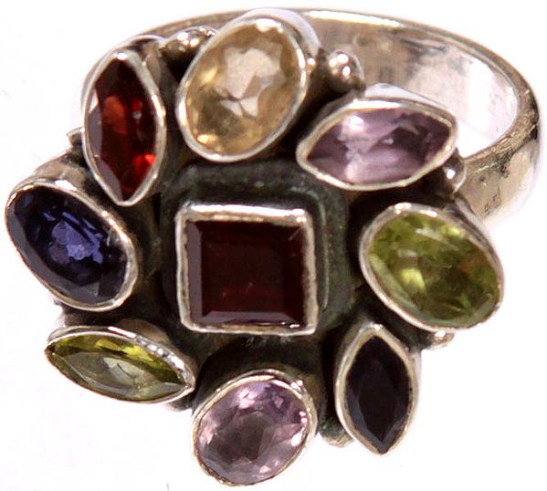 Faceted Gemstone Ring (Peridot, Amethyst, Garnet, Iolite and Citrine)