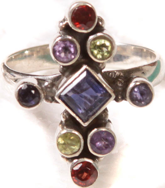 Faceted Gemstone Ring (Peridot, Garnet, Amethyst and Iolite)