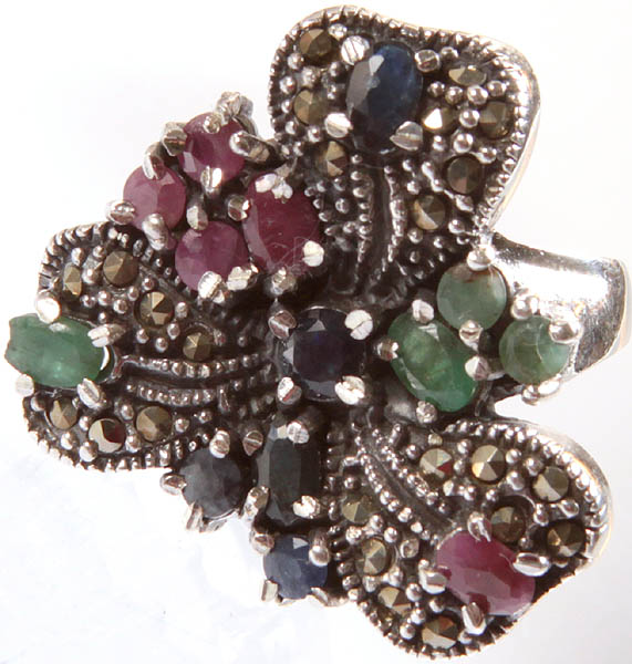 Faceted Gemstone Ring (Ruby, Emerald and Iolite)