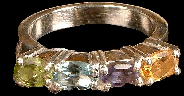 Faceted Gemstone Ring<br>(Peridot, Blue Topaz, Iolite & Citrine)
