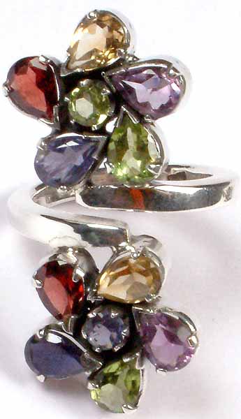 Faceted Gemstone Twin Flower Ring